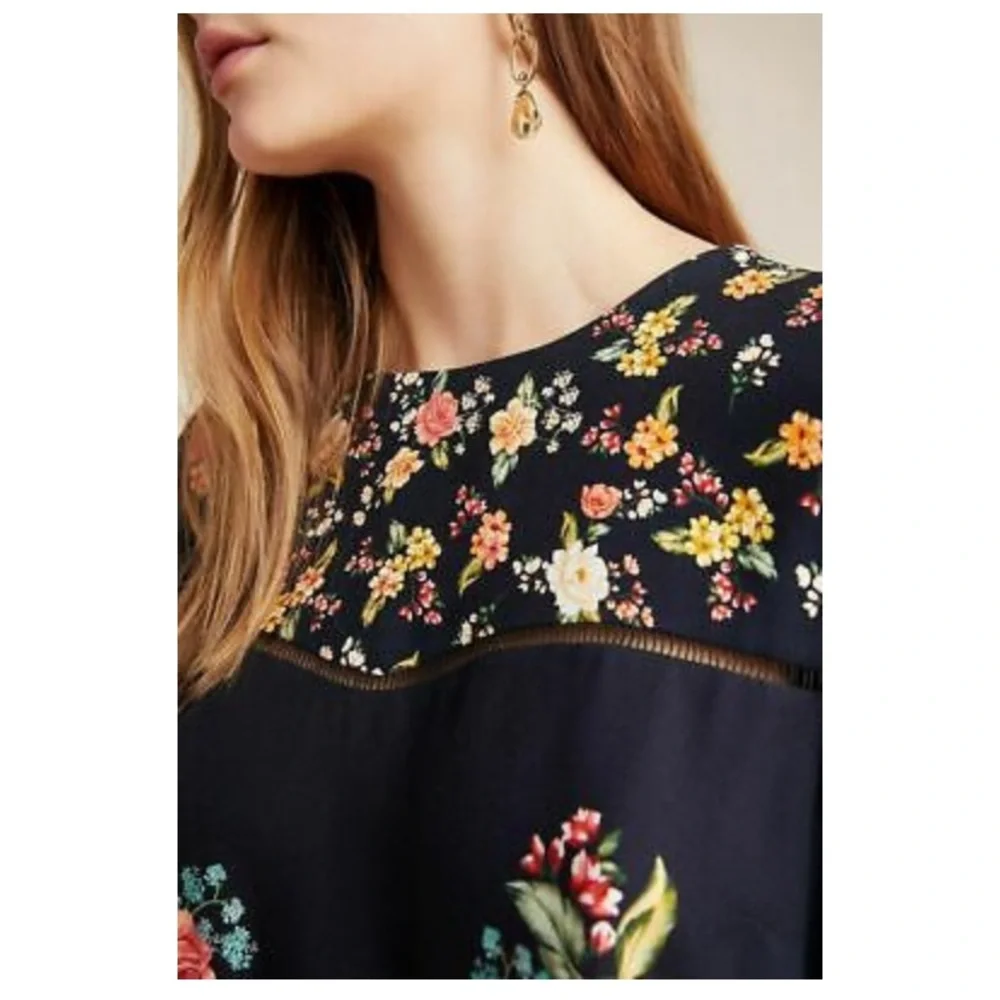 FARM Rio Navy Floral Puff-Sleeve Blouse